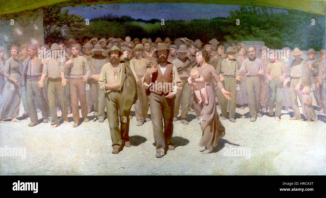 „Quarto Stato“ von Giuseppe Pellizza da Volpedo ist ein monumentales Gemälde, das die Macht und Solidarität der Arbeiterklasse darstellt. Sie betont die soziale Bewegung und die Arbeiterkämpfe im Italien des frühen 20. Jahrhunderts. Stockfoto
