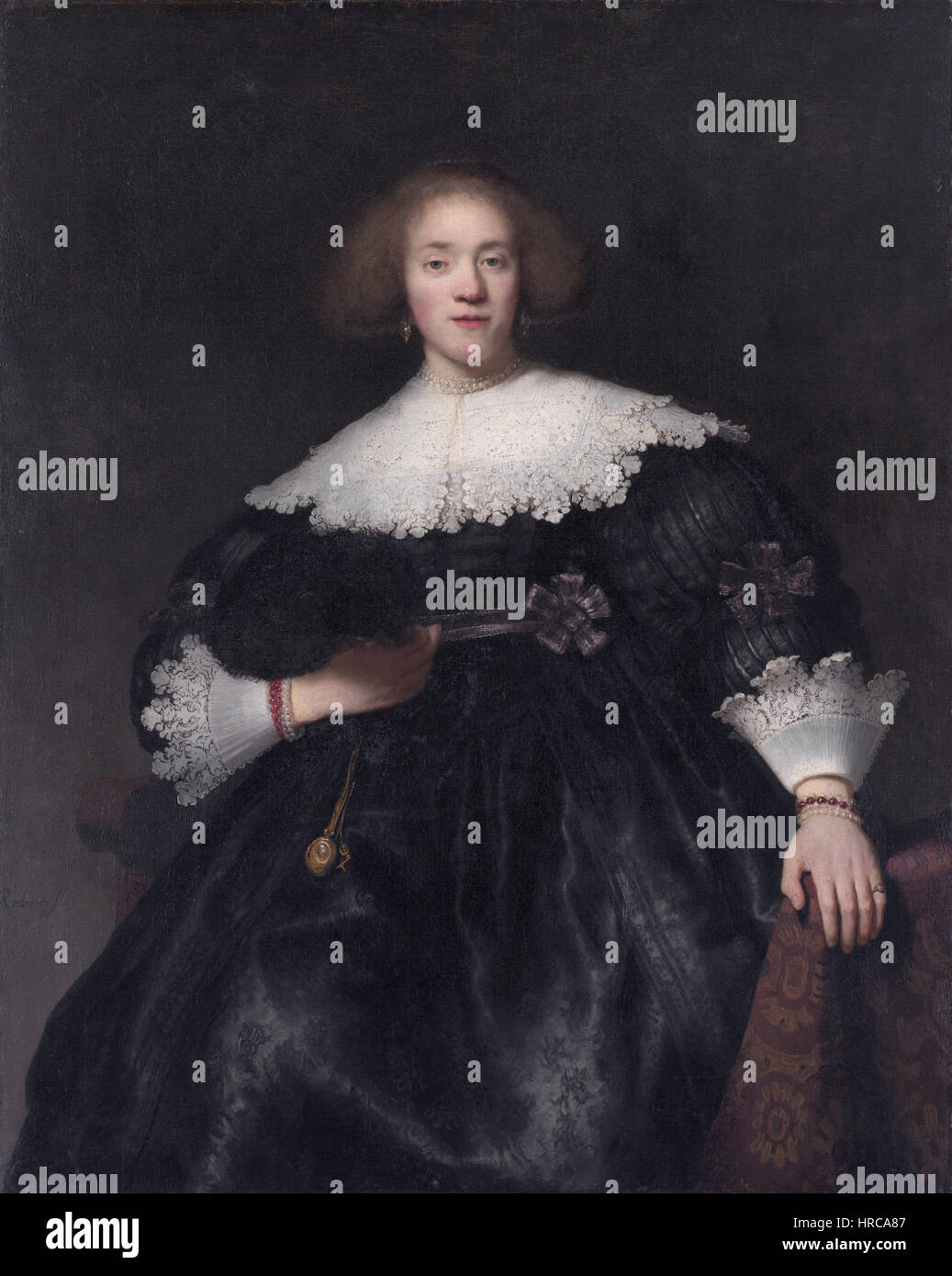 Rembrandt - Porträt einer jungen Frau mit Fächer Stockfoto