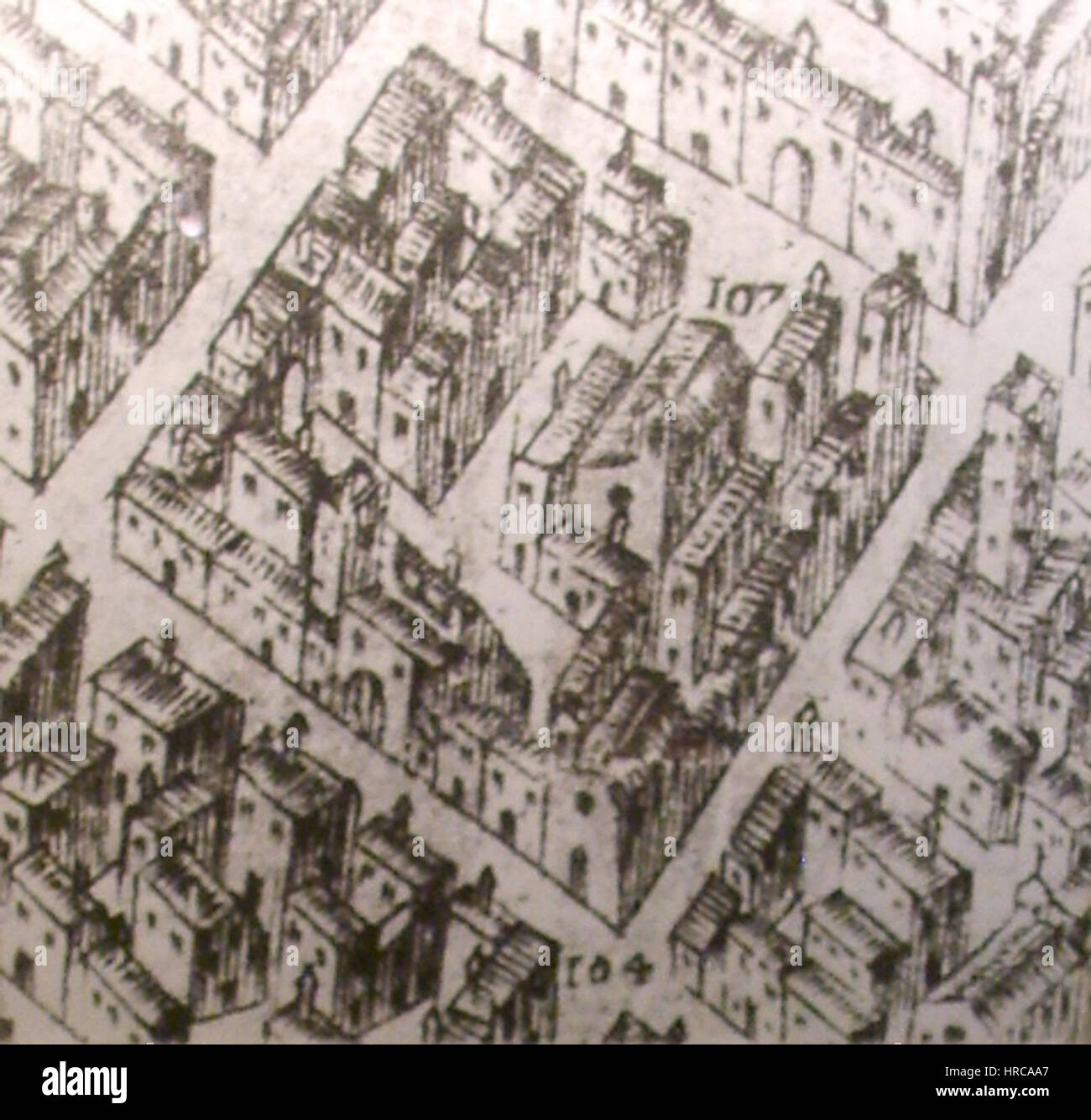 Diese Karte von Stefano Buonsignori aus dem Jahr 1584 enthält San Michele in Palco, eine historische florentinische Kirche. Die Karte bietet eine detaillierte Darstellung der religiösen Architektur und des Stadtbildes von Florenz während der Spätrenaissance. Stockfoto