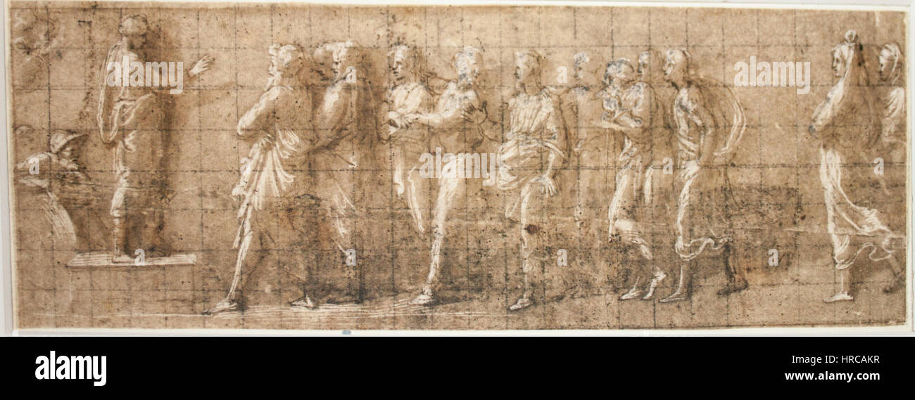 Sanzios Gemälde „Josua an die Israeliten in Sichem“ zeigt den biblischen Moment, in dem Josua eine Rede vor den Israeliten hält, eine mächtige Szene aus dem Alten Testament. Stockfoto