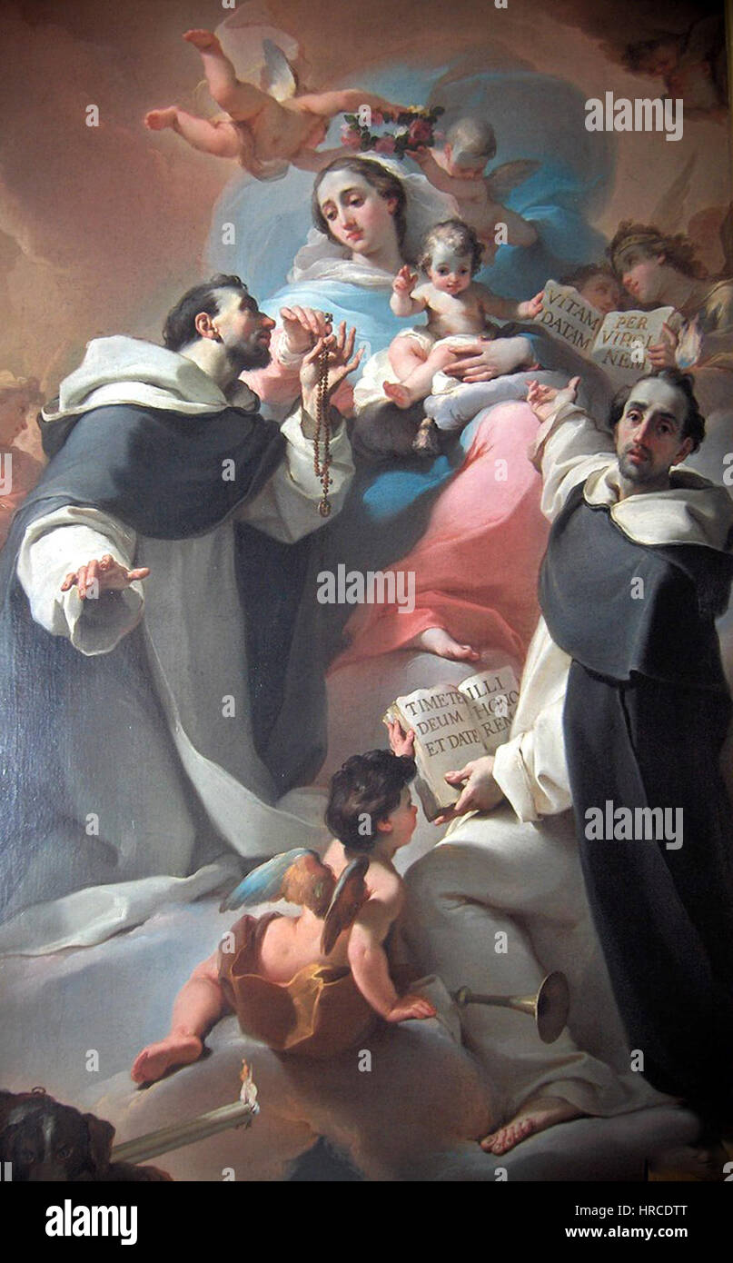 San Domenico ist eine historische und religiöse Persönlichkeit, die für die Gründung des Dominikanerordens im frühen 13. Jahrhundert bekannt ist. Dieses Kunstwerk spiegelt wahrscheinlich sein frommes Leben und die religiöse Wirkung seines Werkes wider. Stockfoto
