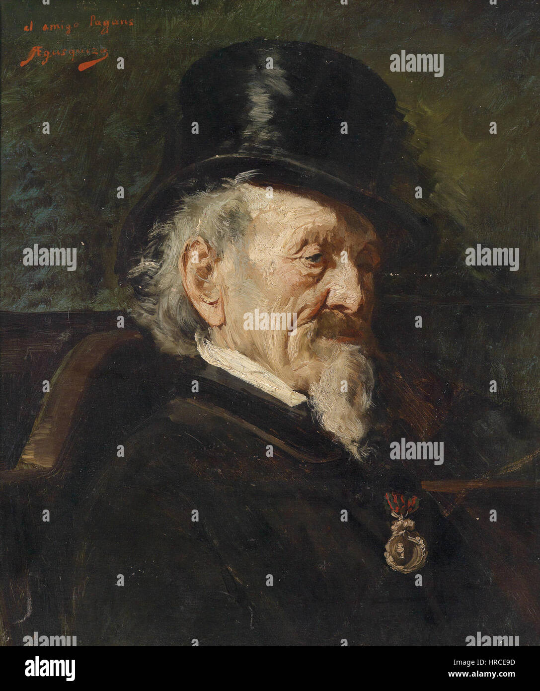 Dieses Porträt von Ragelia Egusquiza zeigt einen Gentleman, der die Persönlichkeit und den Status des Subjekts durch raffinierte Details und raffinierten Stil einfängt. Die Verwendung von Licht und Schatten durch den Künstler unterstreicht die Eleganz des Sitters. Stockfoto