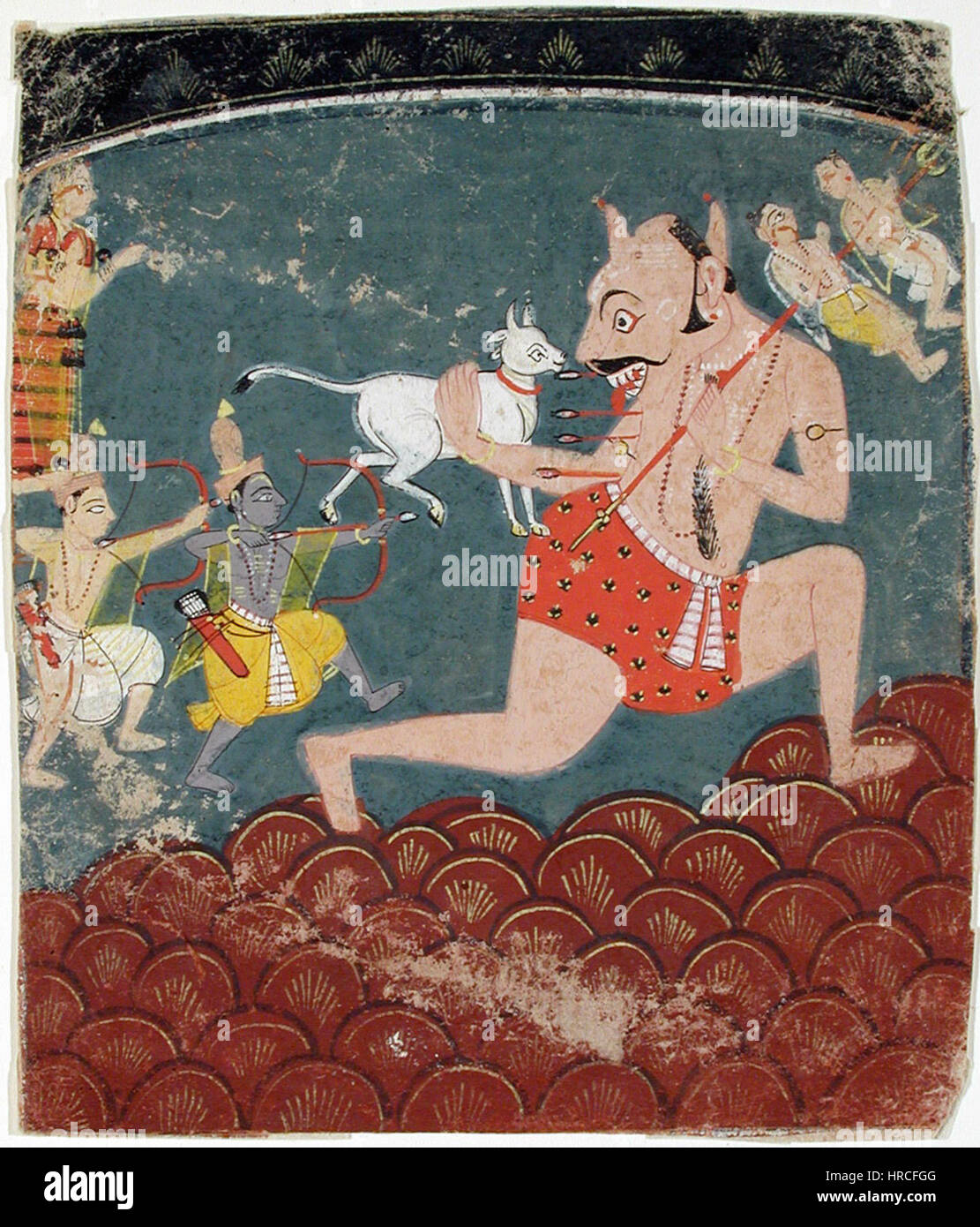 Rama und Lakshmana Angriff einen riesigen Dämon mit Pfeil und Bogen (6124574383) Stockfoto