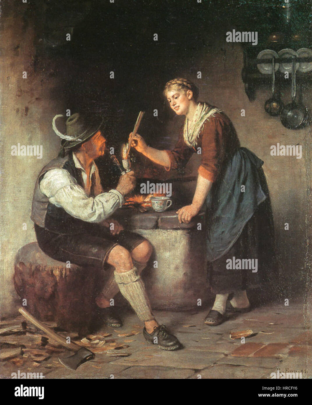 Rudolf Epp An der Herdstelle-1896 Stockfoto