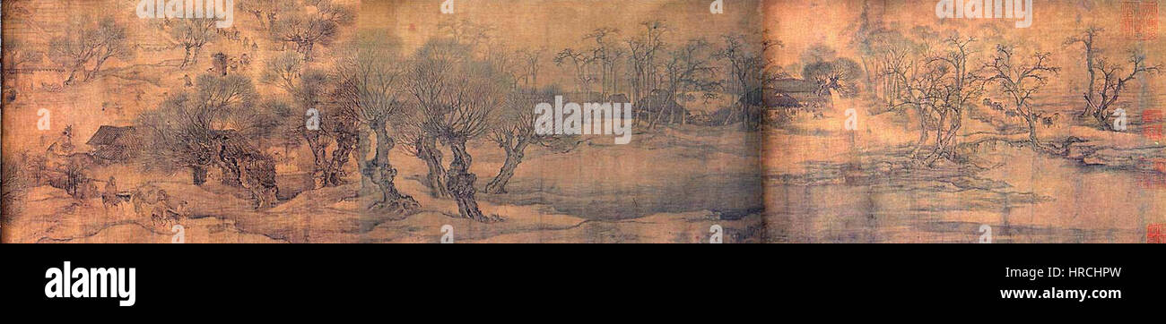 Das Gemälde „Qingming Festival“ aus dem Jahr 1547 zeigt traditionelle chinesische kulturelle Praktiken während dieses Festivals, mit einem Schwerpunkt auf kindlicher Frömmigkeit und Ahnenverehrung. Stockfoto