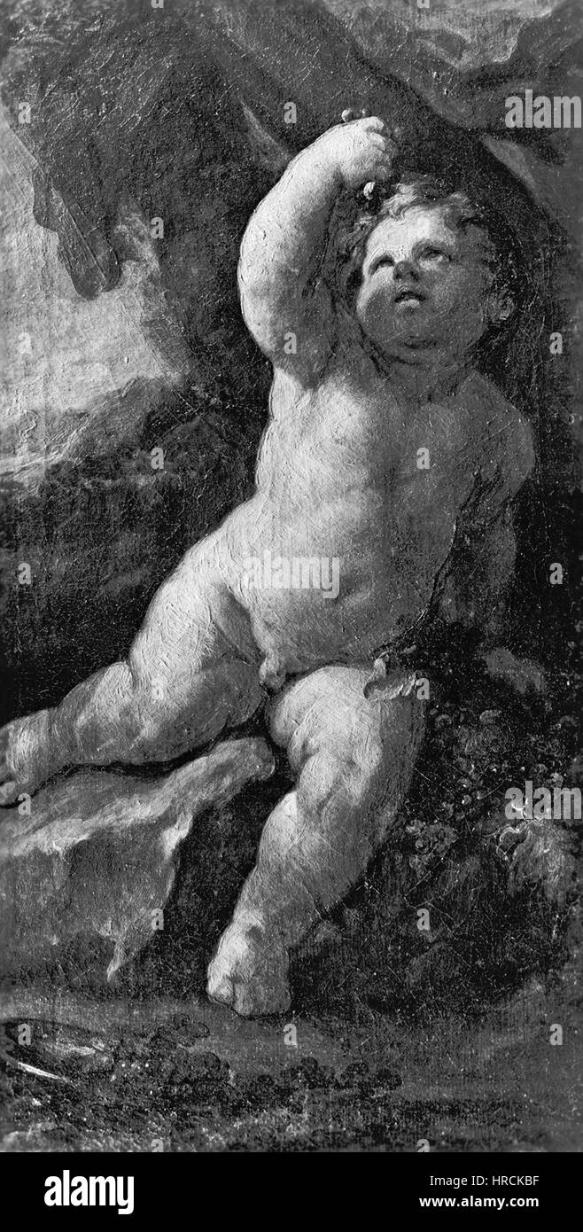 Sebastiano Concas „Allegorie des Herbstes“ veranschaulicht den Übergang der Jahreszeiten und symbolisiert die Ernte und den Reichtum der Herbstzeit mit leuchtenden Farben und reichen Details, die für die Barockkunst charakteristisch sind. Stockfoto