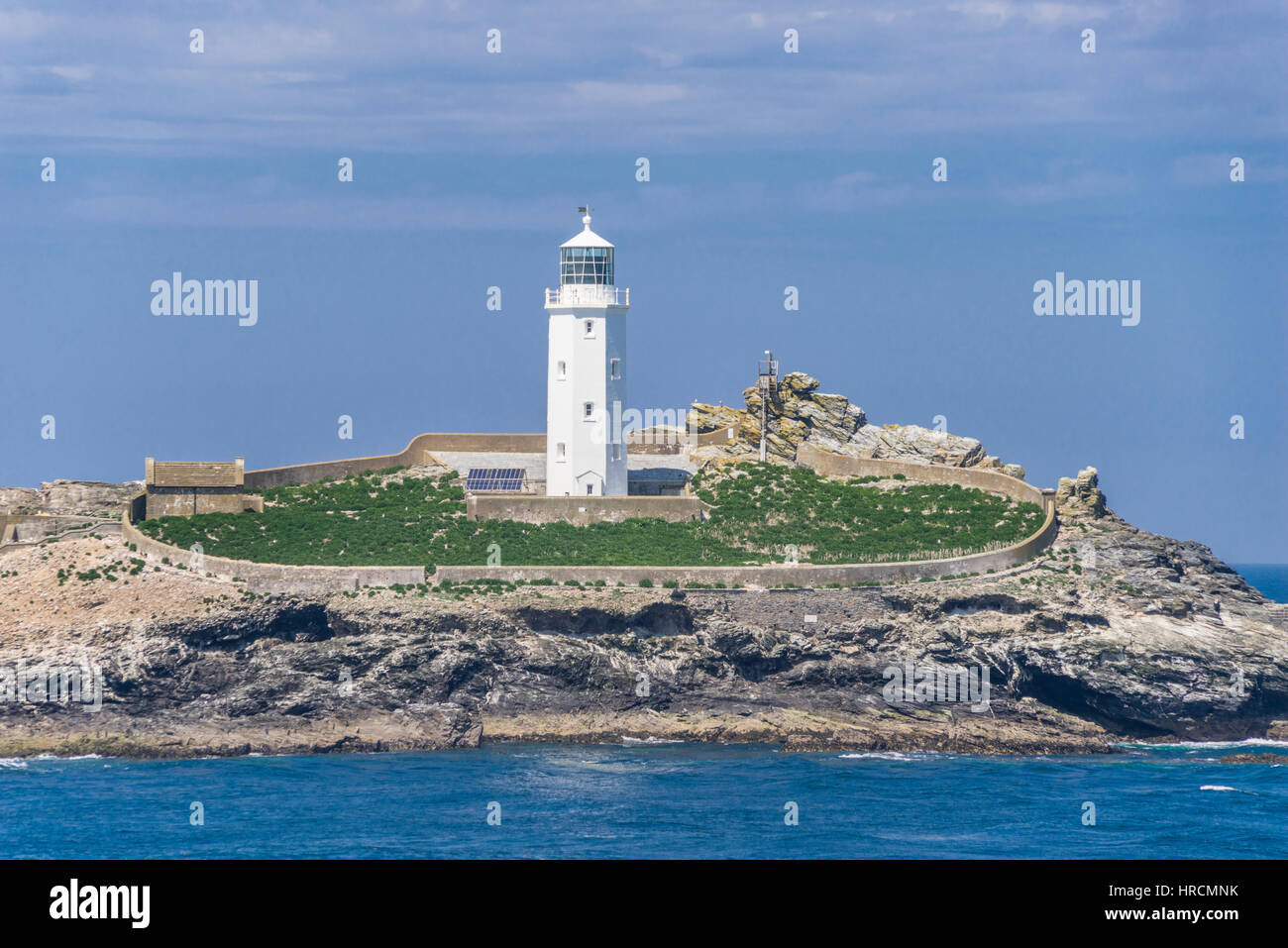 Großbritannien, Cornwall, Godrevy Portreath Heritage Coast, Ansicht von Godrevy Leuchtturm von Godrevy Head Stockfoto