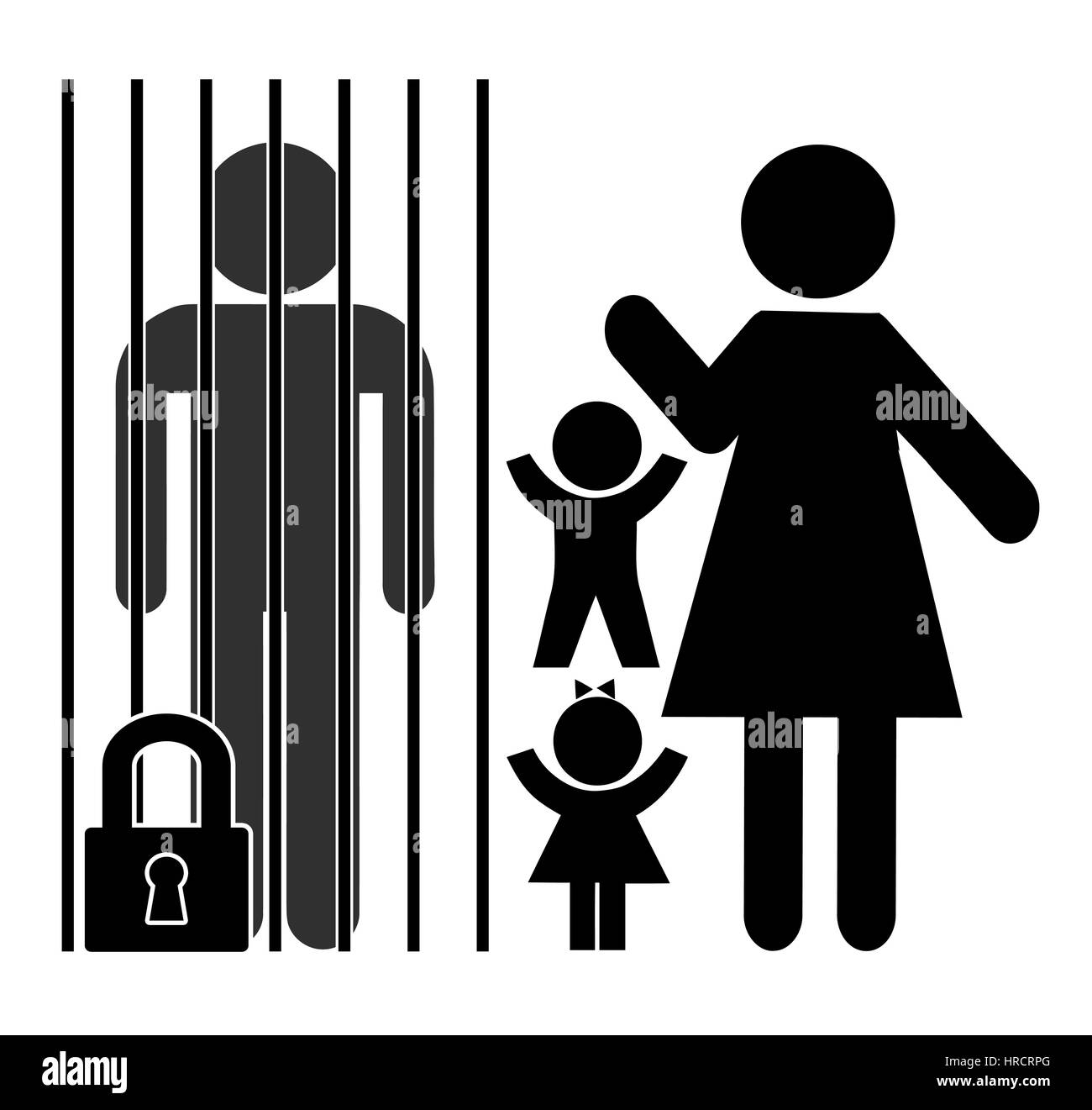 Inhaftierten Vater und die Mutter mit zwei Kindern hinter sich gelassen Stockfoto