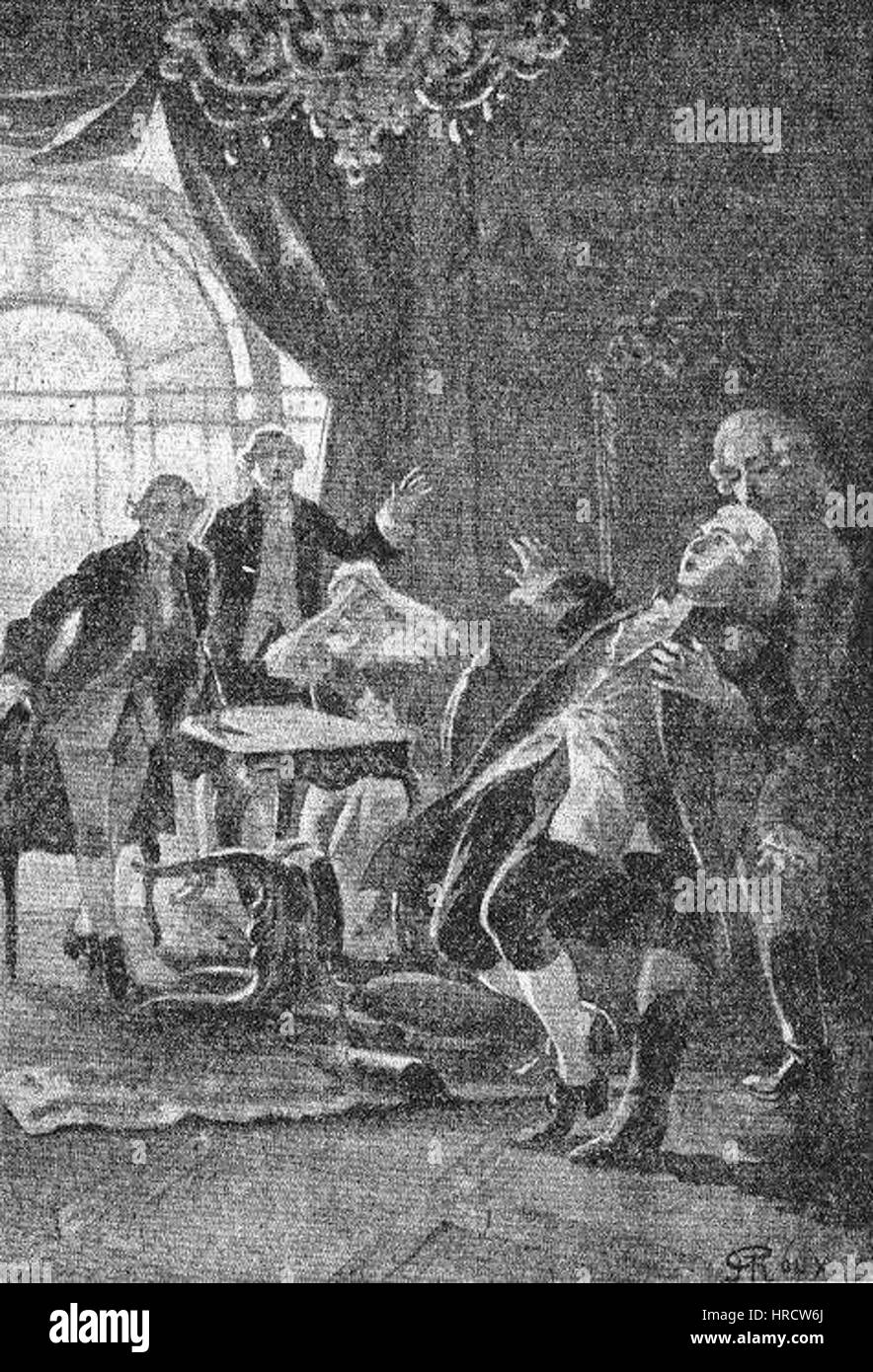 Eine Illustration aus Jules Vernes Roman "Das Geheimnis von William Storitz", geschrieben im Jahr 1898 und erstmals 1910 nach seinem Tod mit Änderungen seines Sohnes Michel veröffentlicht, gezeichnet von George Roux. Stockfoto