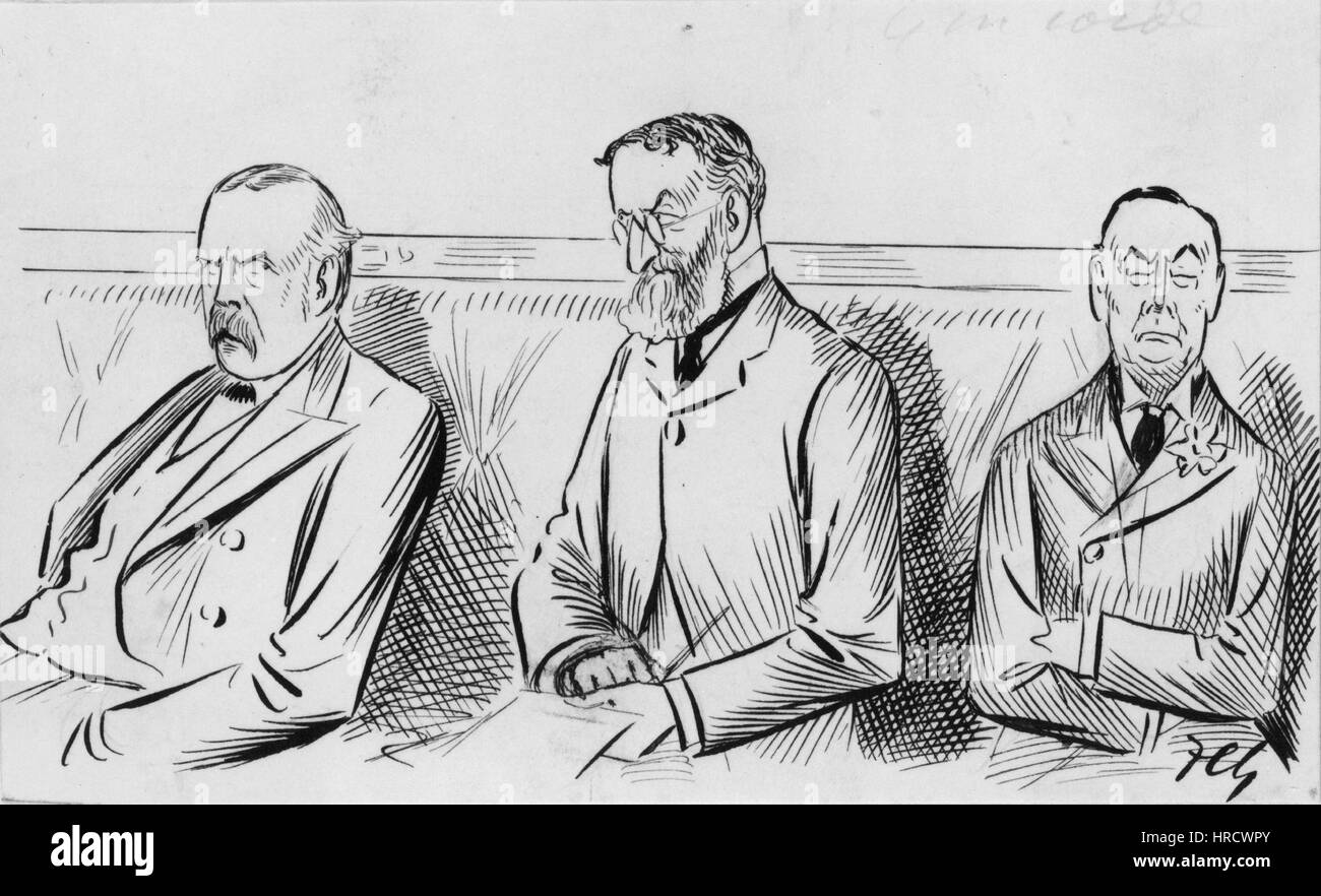 Arthur James Balfour, 1. Earl of Balfour; Michael Edward Hicks Beach, 1. Earl St. Aldwyn; Joseph ("Joe") Chamberlain von Sir Francis Carruthers Gould ("F.C.G.") Stockfoto