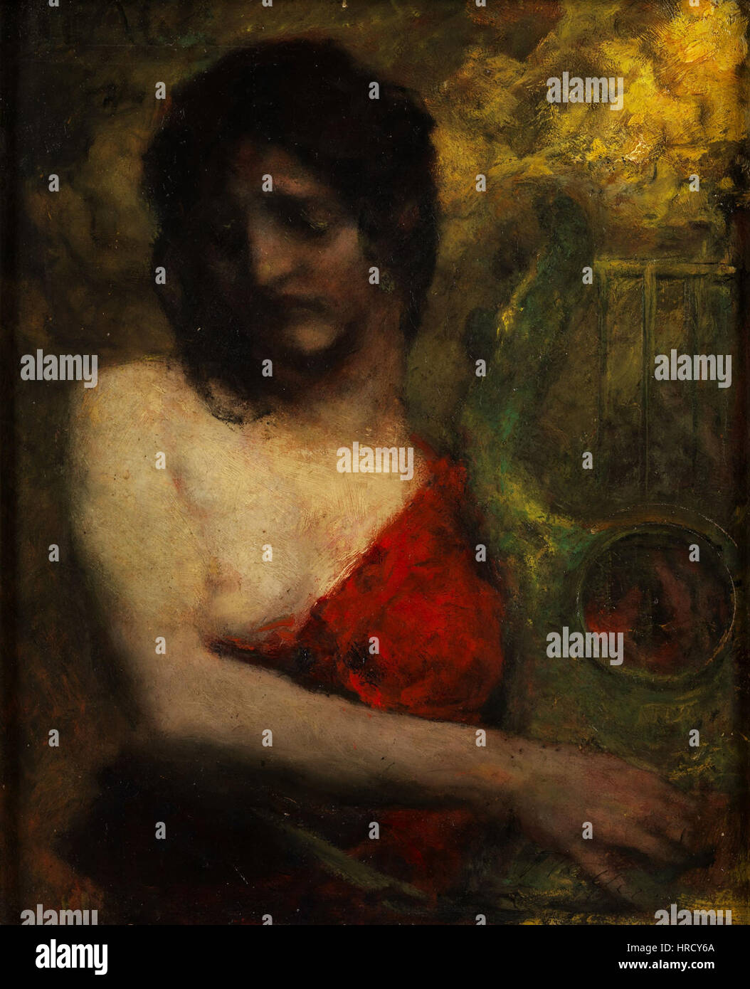 Ferdinand Keller (Gehäuse) - Halbakt Einer Jungen Frau in Rotem APPLELOVE Mit Lyra Stockfoto