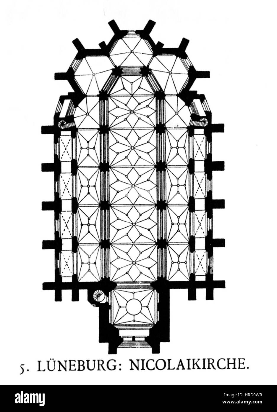 „Dehio 448 Lüneburg Nikolai“ stellt eine detaillierte Darstellung der Nikolaikirche in Lüneburg dar. Das Gemälde unterstreicht die architektonische Schönheit und historische Bedeutung der Kirche und zeigt die komplizierten Details ihrer gotischen Struktur und der umliegenden Landschaft. Stockfoto