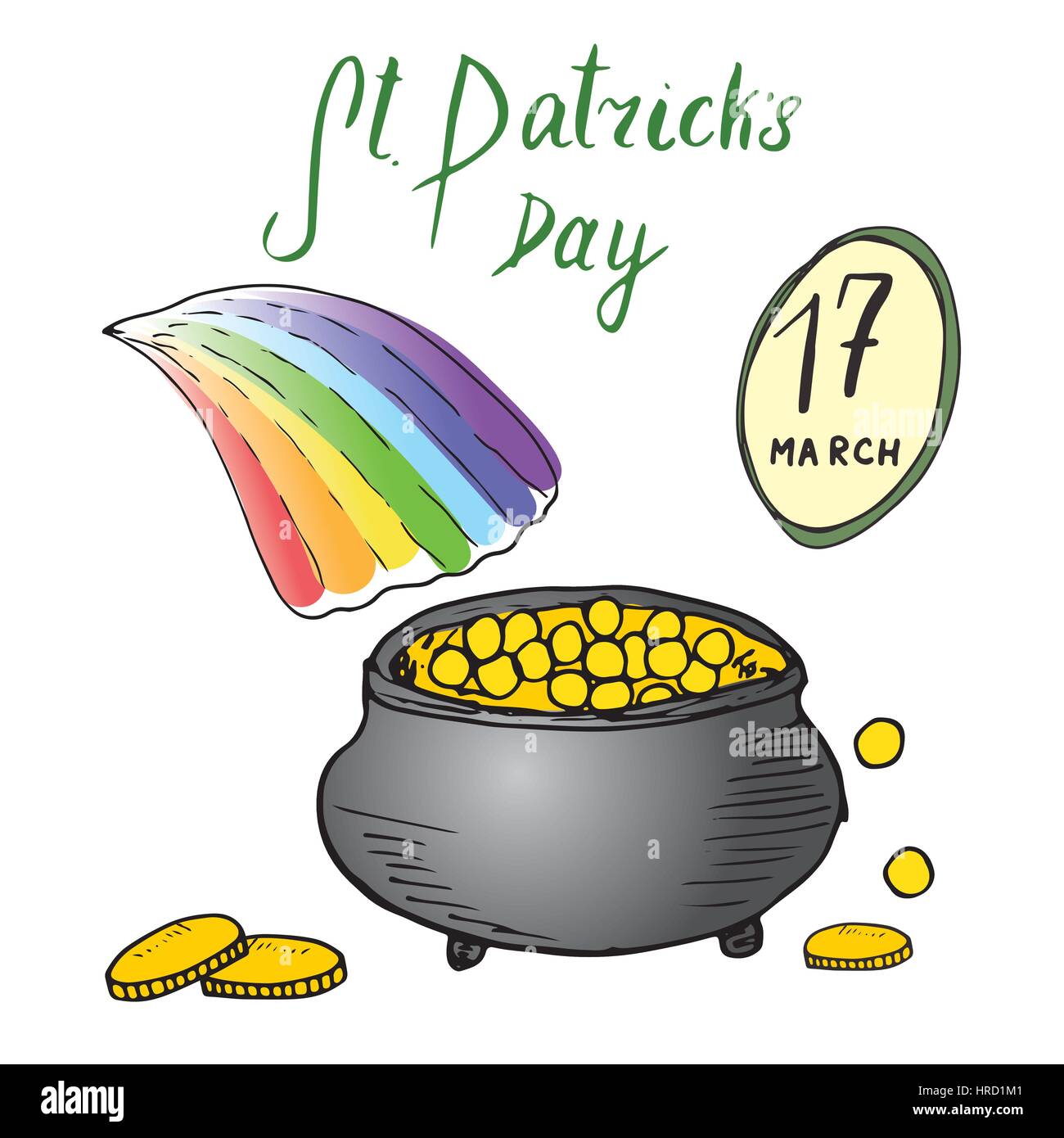 St. Patricks Day Doodle Set, mit irischen traditionellen Kobold Topf mit gold