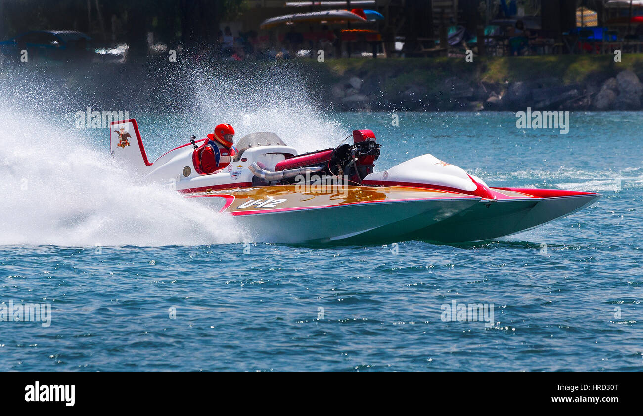 Wasserflugzeug Racing Boot mit Roostertail, Gold Cup Detroit, Detroit, Michigan Stockfoto