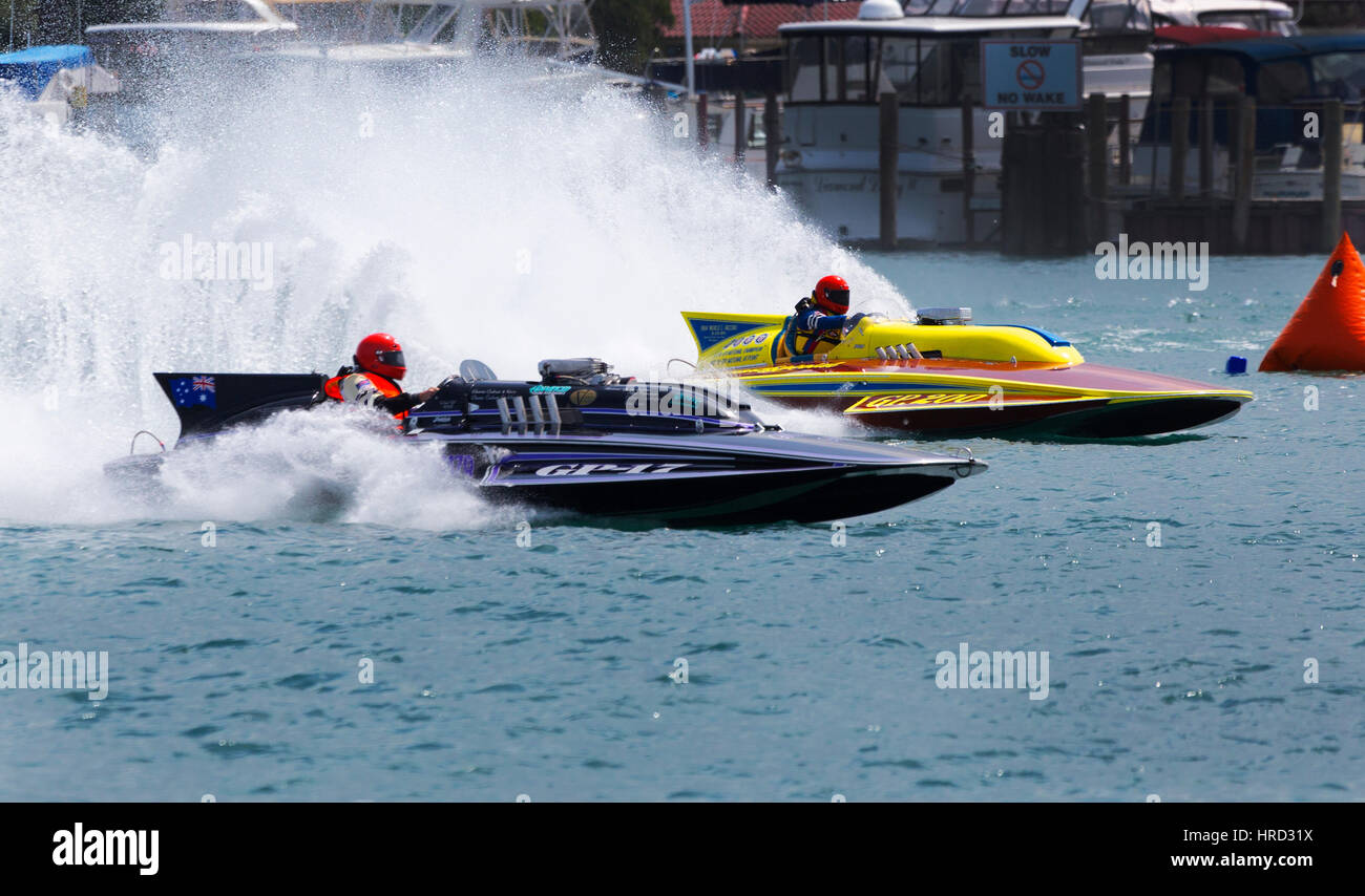 Wasserflugzeug Racing Boot mit Roostertail, Gold Cup Detroit, Detroit, Michigan Stockfoto