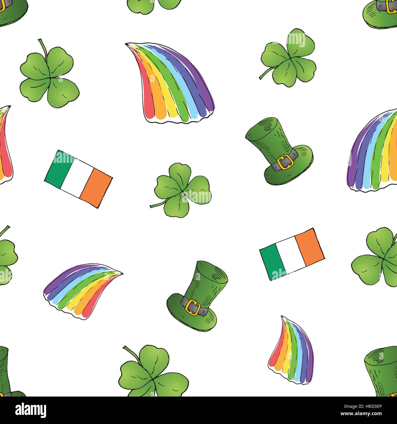 St Patricks Day Handgezeichnete Doodle Musterdesign Mit Kobold Hut st-patricks-day-handgezeichnete-doodle-musterdesign-mit-kobold-hut