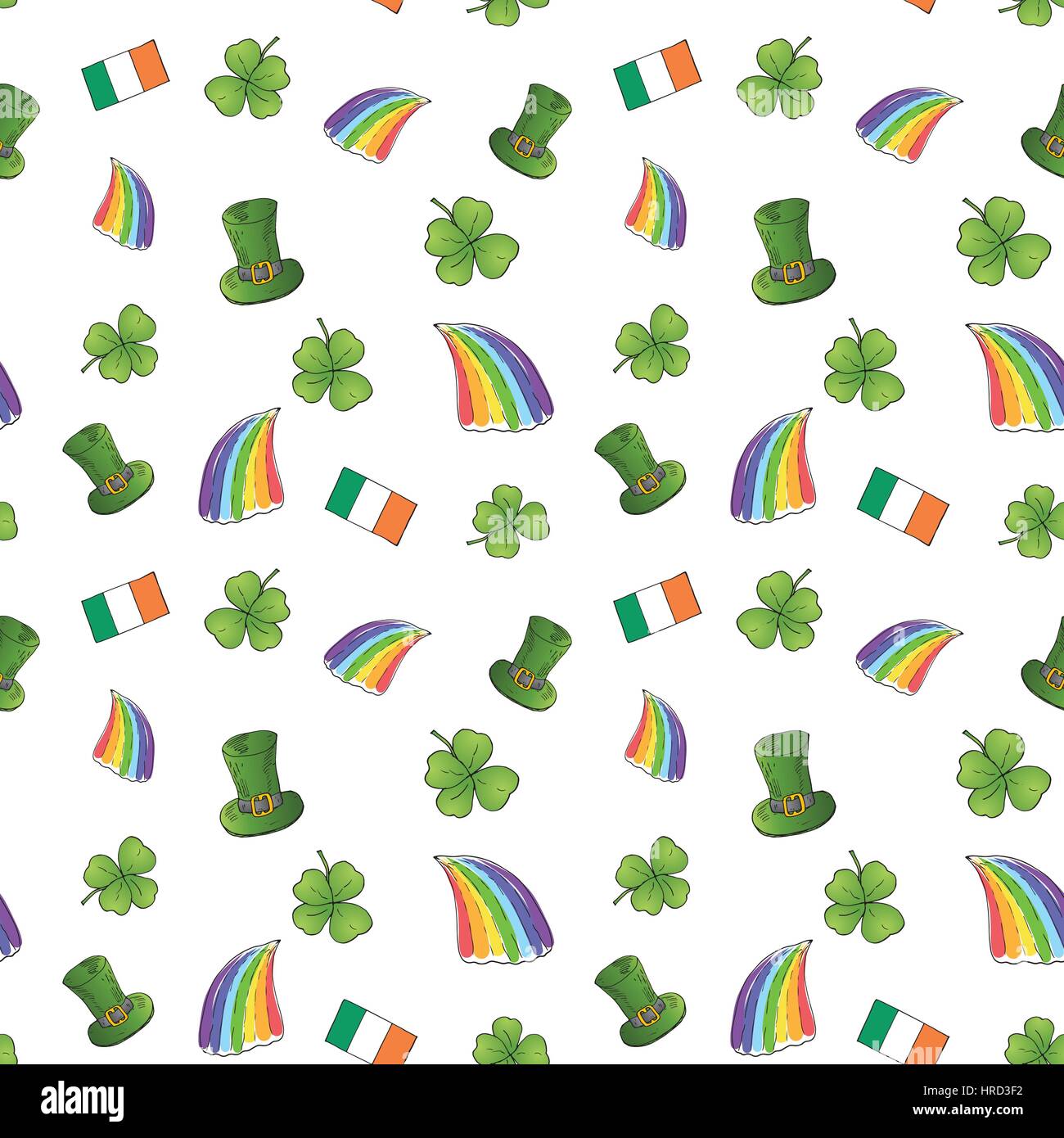 St Patricks Day Handgezeichnete Doodle Musterdesign Mit Kobold Hut st-patricks-day-handgezeichnete-doodle-musterdesign-mit-kobold-hut