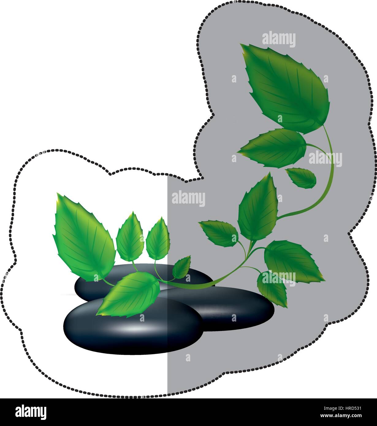 Wellness Vulkangestein mit Zweigen und Blättern Stock Vektor