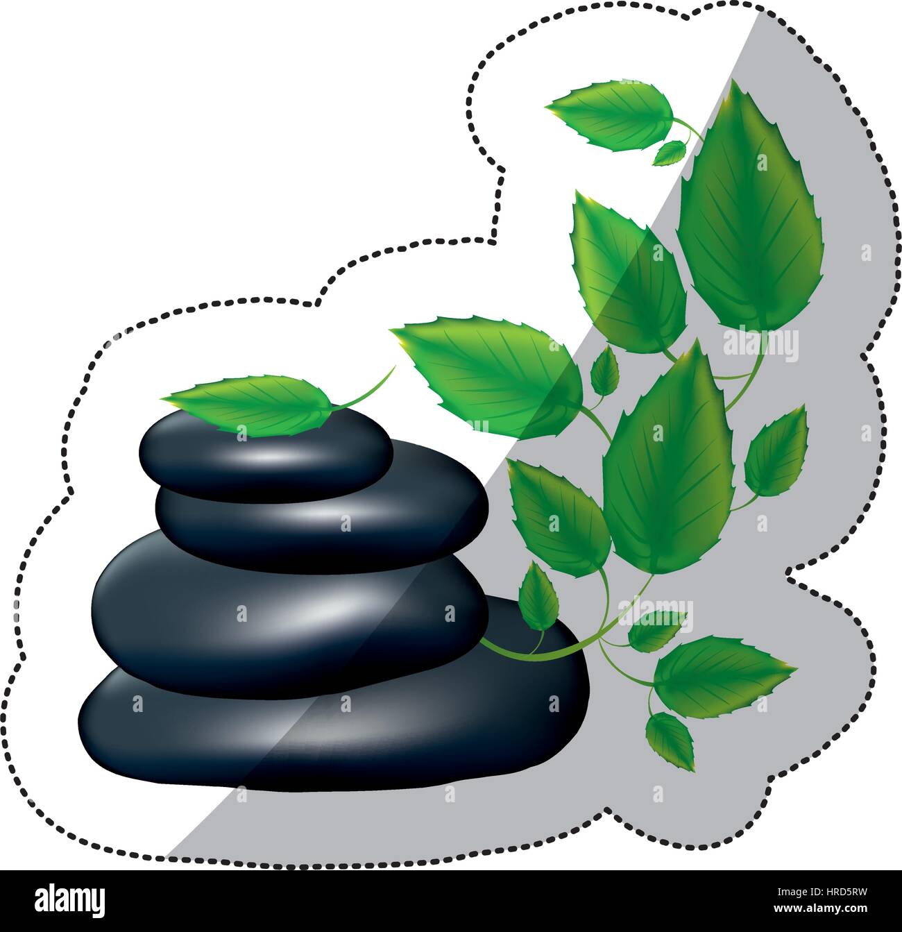 Wellness Vulkangestein mit Zweigen und Blättern Stock Vektor