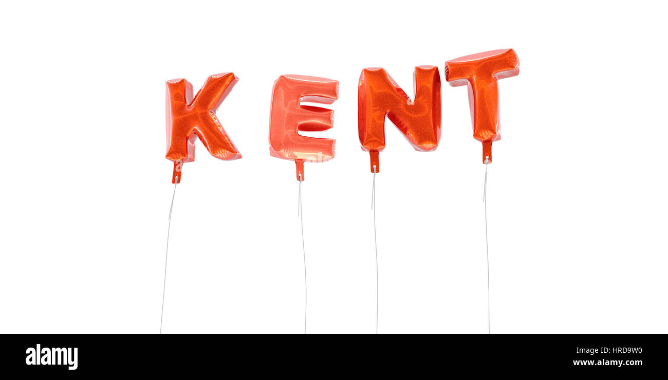 KENT - Wort, das aus roten Folie Luftballons - 3D gerendert.  Einsetzbar für ein Online-Banner oder eine gedruckte Postkarte. Stockfoto