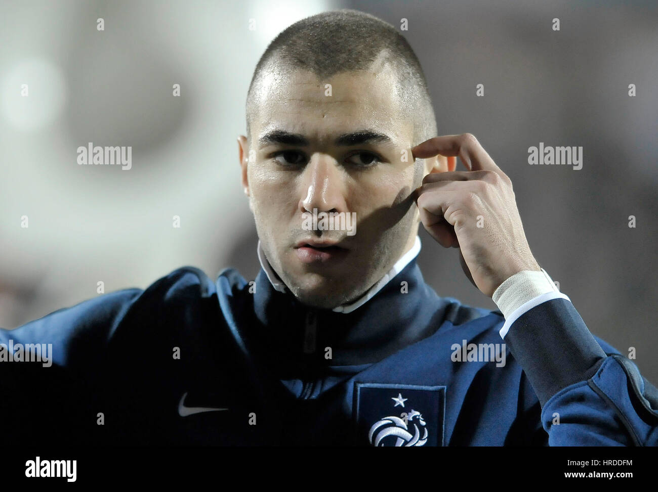 Karim Benzema Frankreichs vor der EURO 2012-Gruppe D Qualifikation Fußballspiel, zwischen Frankreich und Luxemburg im Josy-Barthel-Stadion, in Luxemburg Stockfoto