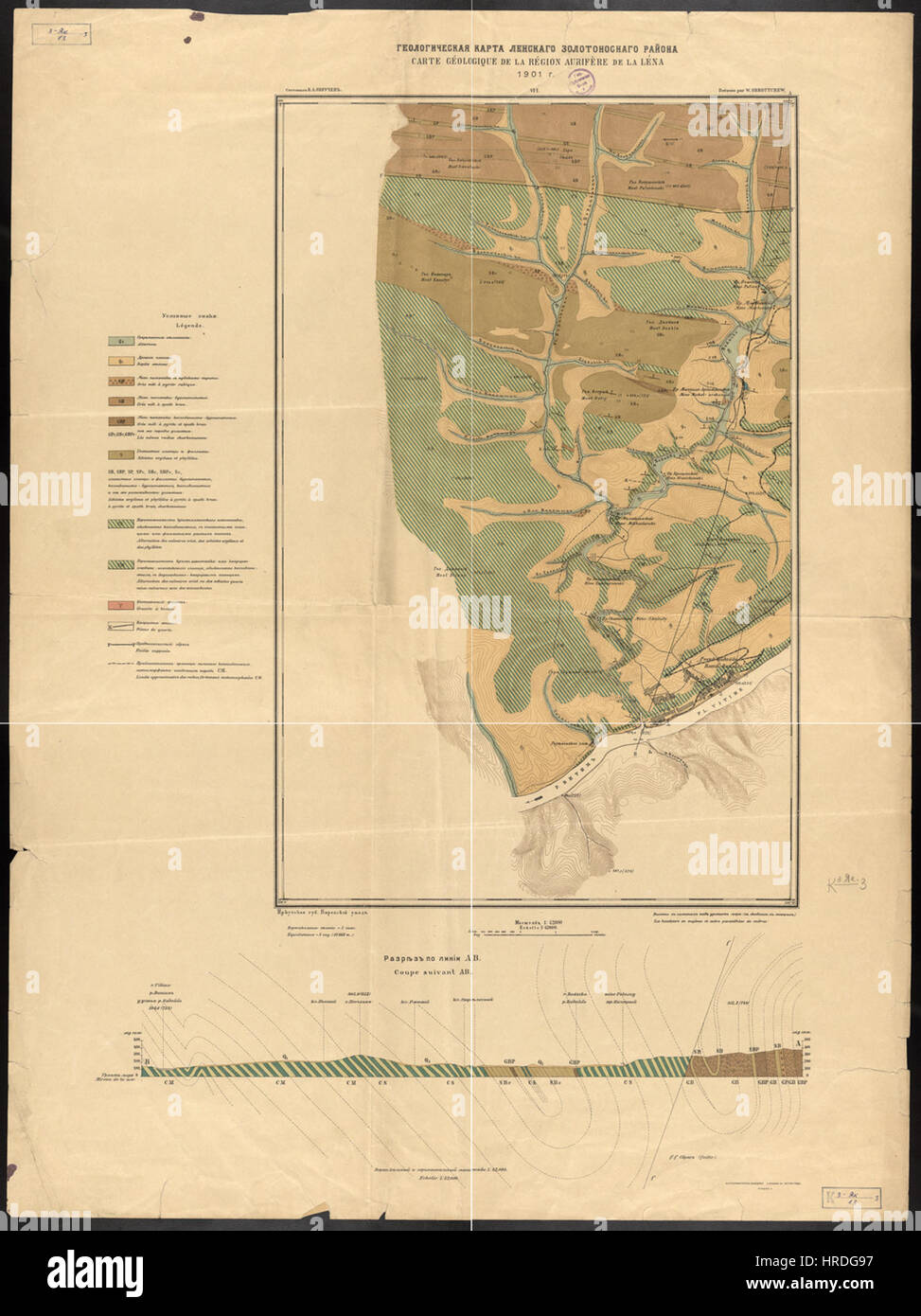 Geologische Karte von Lena-Goldfelder-WDL99 Stockfoto