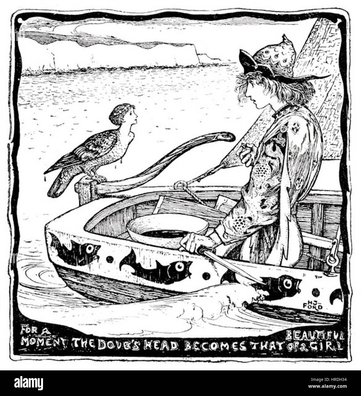 H. J. Ford - für einen Moment wird die Taube Kopf, die von einem schönen Mädchen Stockfoto