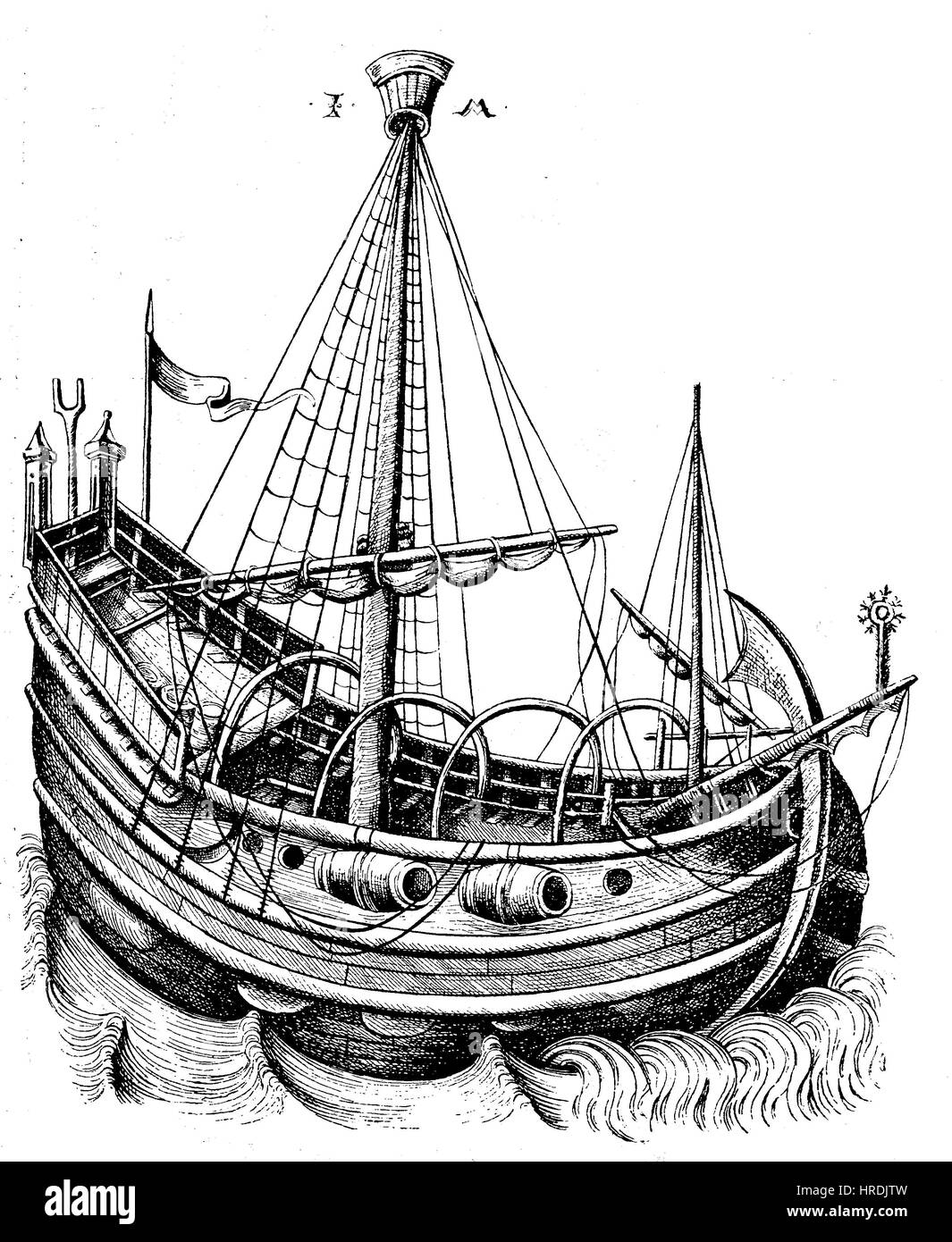 Schiff aus dem 15. Jahrhundert, Faksimile der Kupferstich von Israhel van Meckenem, Deutschland, Reproduktion von einem Holzschnitt aus dem 19. Jahrhundert, 1885 Stockfoto