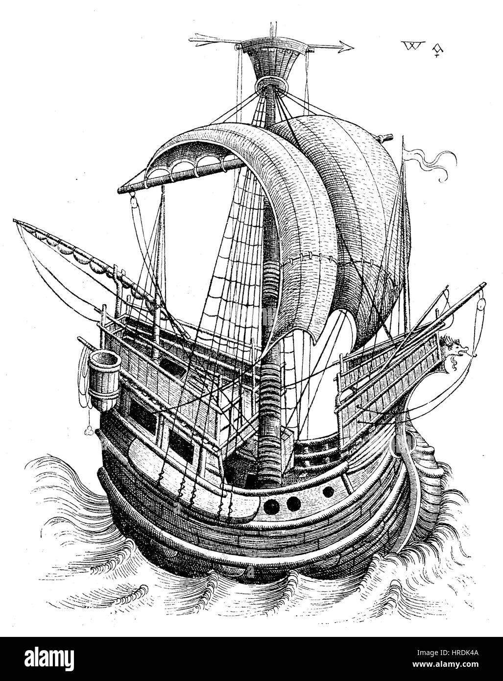 Schiff aus dem 15. Jahrhundert, Faksimile der Kupferstich von Israhel van Meckenem, Deutschland, Reproduktion von einem Holzschnitt aus dem 19. Jahrhundert, 1885 Stockfoto