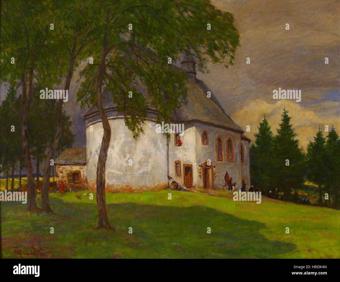 Ein Werk des deutschen Künstlers Fritz von Wille, das lebendige Landschaften oder figurative Motive mit einem Schwerpunkt auf natürlicher Schönheit und ausdrucksstarken Pinselarbeiten einfängt. Bekannt für seinen Beitrag zur deutschen Kunst des späten 19. Jahrhunderts, spiegeln seine Gemälde die emotionale Tiefe der Epoche wider. Stockfoto