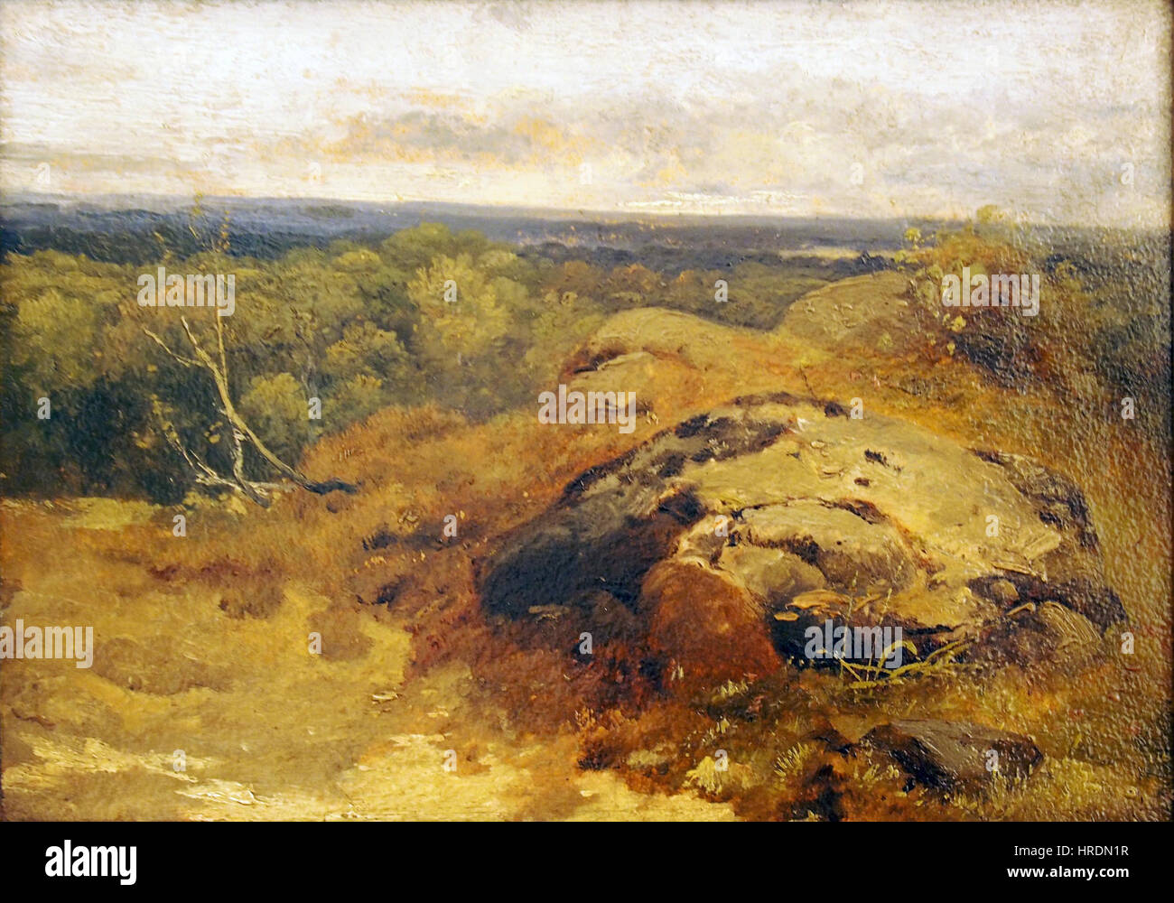 Landschaft, ein Gemälde von Carl Blechen, einem deutschen Künstler, um 1823, in Öl auf Papierplatte. Stockfoto