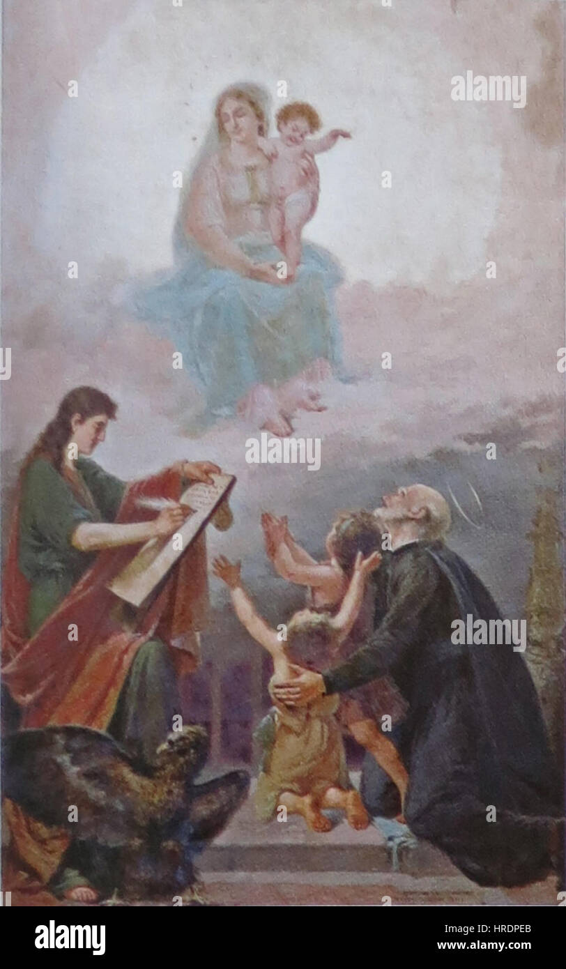 Antonino Calcagnadoro - L'apparizione della Vergine ein San Giovanni Evangelista e ein San Giuseppe Calasanzio (1903) Stockfoto