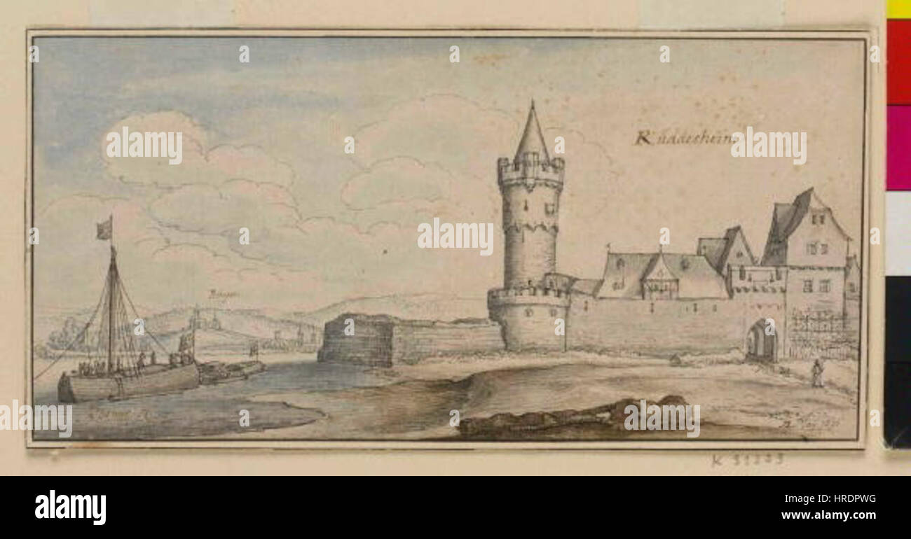 Autor Václav Hollar - Pohled Na Rüdesheim Stockfoto