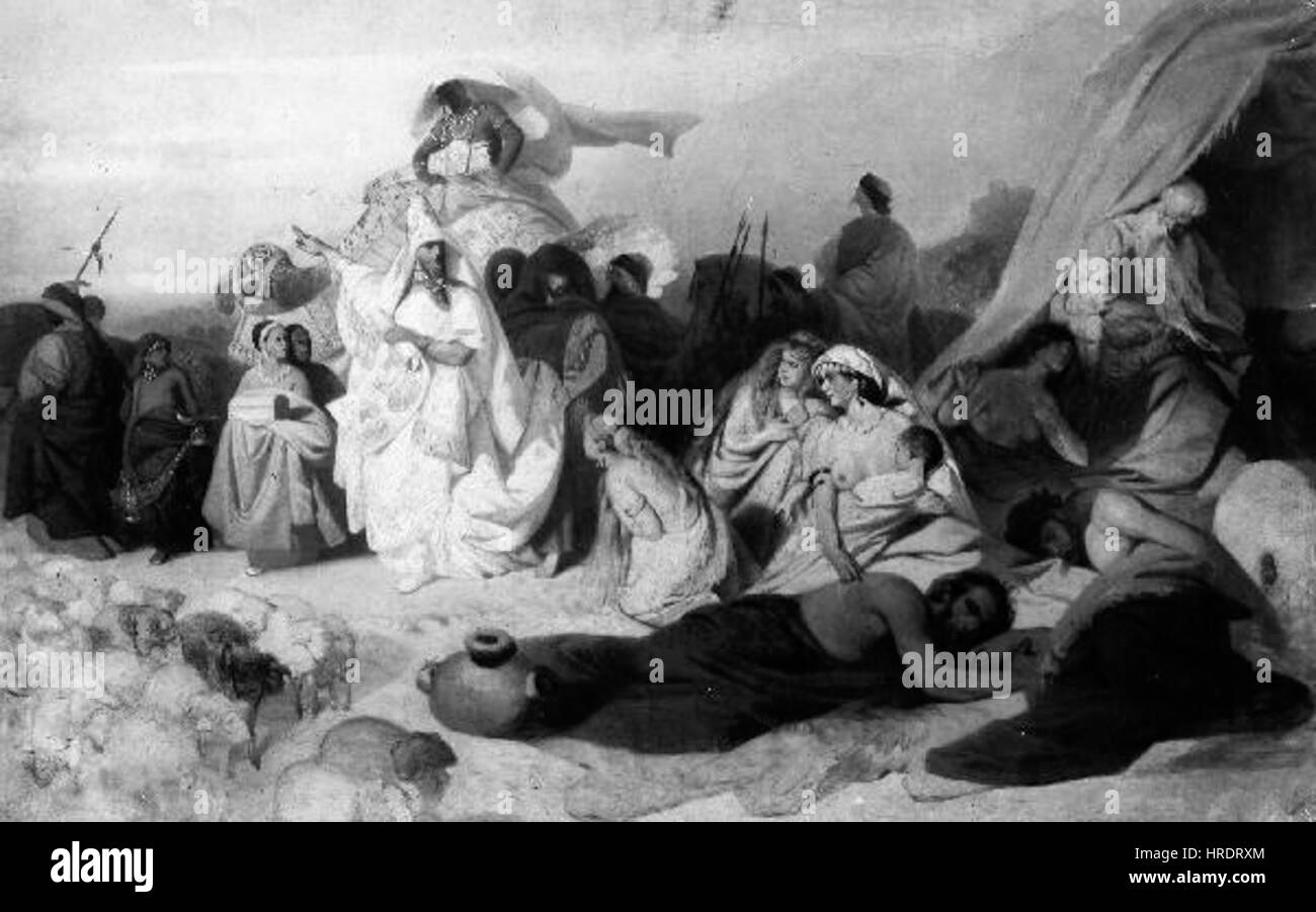 Emil Lauffers Gemälde „Tri Kralove“ (die drei Könige) zeigt die biblische Geschichte der drei Weisen, die das Jesuskind besuchten. Das Werk reflektiert Lauffers Stil des 19. Jahrhunderts und seinen Fokus auf religiöse Themen. Stockfoto