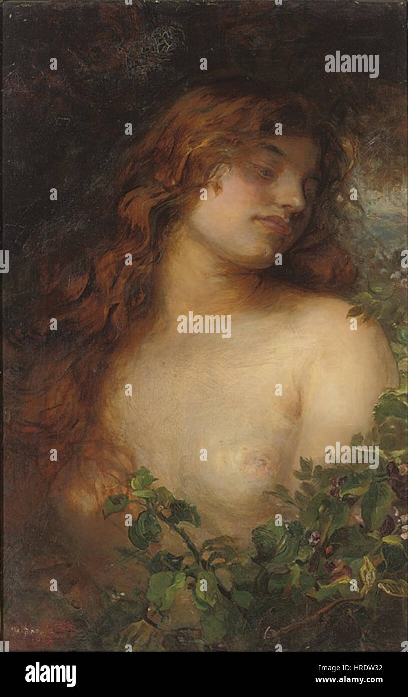 „The Dryad“ von Henry John Stock zeigt eine mythologische Figur, eine Dryade, die mit der Natur verbunden ist. Das Gemälde spiegelt Stocks Fokus auf die ätherischen und mystischen Qualitäten der Natur wider und fängt einen Moment göttlicher Schönheit und Transformation ein. Stockfoto