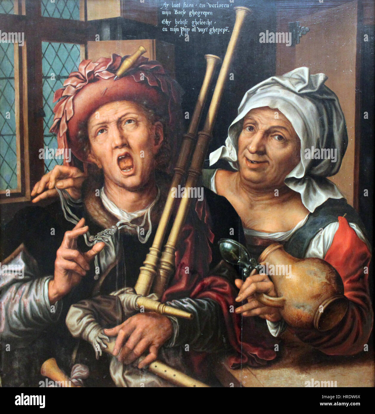 1571 Huys Der Dudelsackspieler Und sterben Alte anagoria Stockfoto