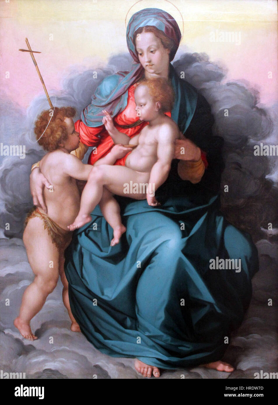 „1533 del Conte Maria mit dem Kind und dem Johannesknaben auf Wolken“ zeigt die Jungfrau Maria mit dem Christkind und Johannes dem Täufer in einer himmlischen Szene auf Wolken. Das Gemälde stellt ein religiöses und hingebungsvolles Thema dar, das der Renaissance-Kunst gemeinsam ist und göttliche Figuren in einem himmlischen Setting hervorhebt. Stockfoto „1533 del Conte Maria mit dem Kind und dem Johannesknaben auf Wolken“ zeigt die Jungfrau Maria mit dem Christkind und Johannes dem Täufer in einer himmlischen Szene auf Wolken. Das Gemälde stellt ein religiöses und hingebungsvolles Thema dar, das der Renaissance-Kunst gemeinsam ist und göttliche Figuren in einem himmlischen Setting hervorhebt. Stockfoto