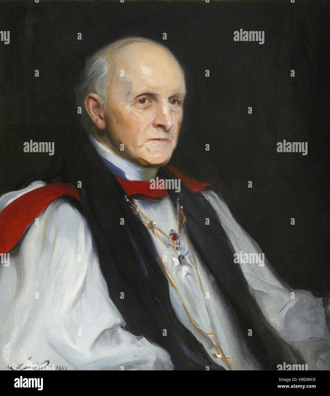 Cosmo lang, Erzbischof von Canterbury, ist in diesem Porträt des Künstlers Laszlo dargestellt. Das Gemälde unterstreicht lang seine würdevolle Präsenz und erfasst seinen Einfluss und sein Ansehen innerhalb der Church of England. Laszlos Verwendung von Farbe und Form unterstreicht den Charakter von lang und konzentriert sich auf seine Rolle als religiöser Führer während einer Transformationsphase in der britischen Geschichte. Stockfoto