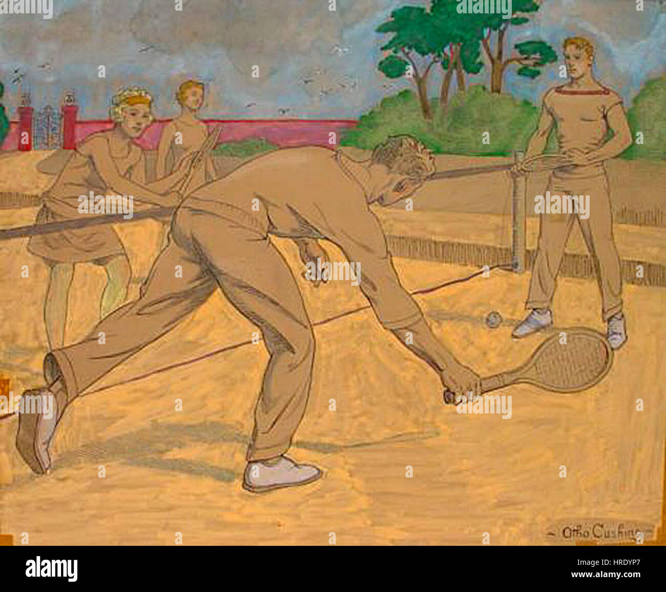 „Otho Cushing Tennis“ ist ein Porträt des berühmten amerikanischen Tennisspielers Otho Cushing, der seine Leichtathletik und die Intensität des Sports einfängt. Das Kunstwerk beleuchtet Cushing’s bemerkenswerte Leistungen im Tennis, eine prominente Persönlichkeit in der Tennisszene des frühen 20. Jahrhunderts. Stockfoto