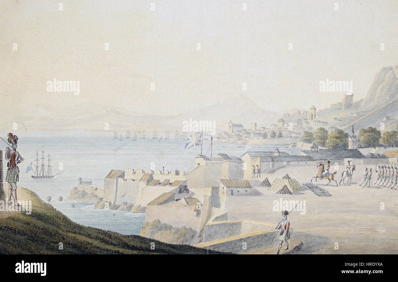 Von der Straße von Gibraltar; und der Black Watch on Parade an Gibraltar 1 Stockfoto