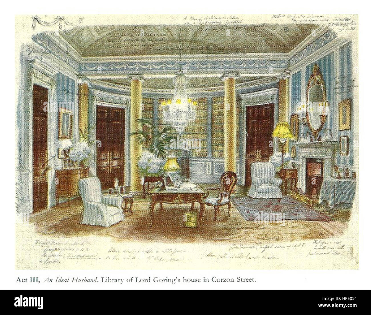 Bühnenbild für An Ideal Husband von Rex Whistler, einem britischen Künstler und Illustrator, der für seine Arbeit im Theater und im Innenarchitektur bekannt ist. Stockfoto