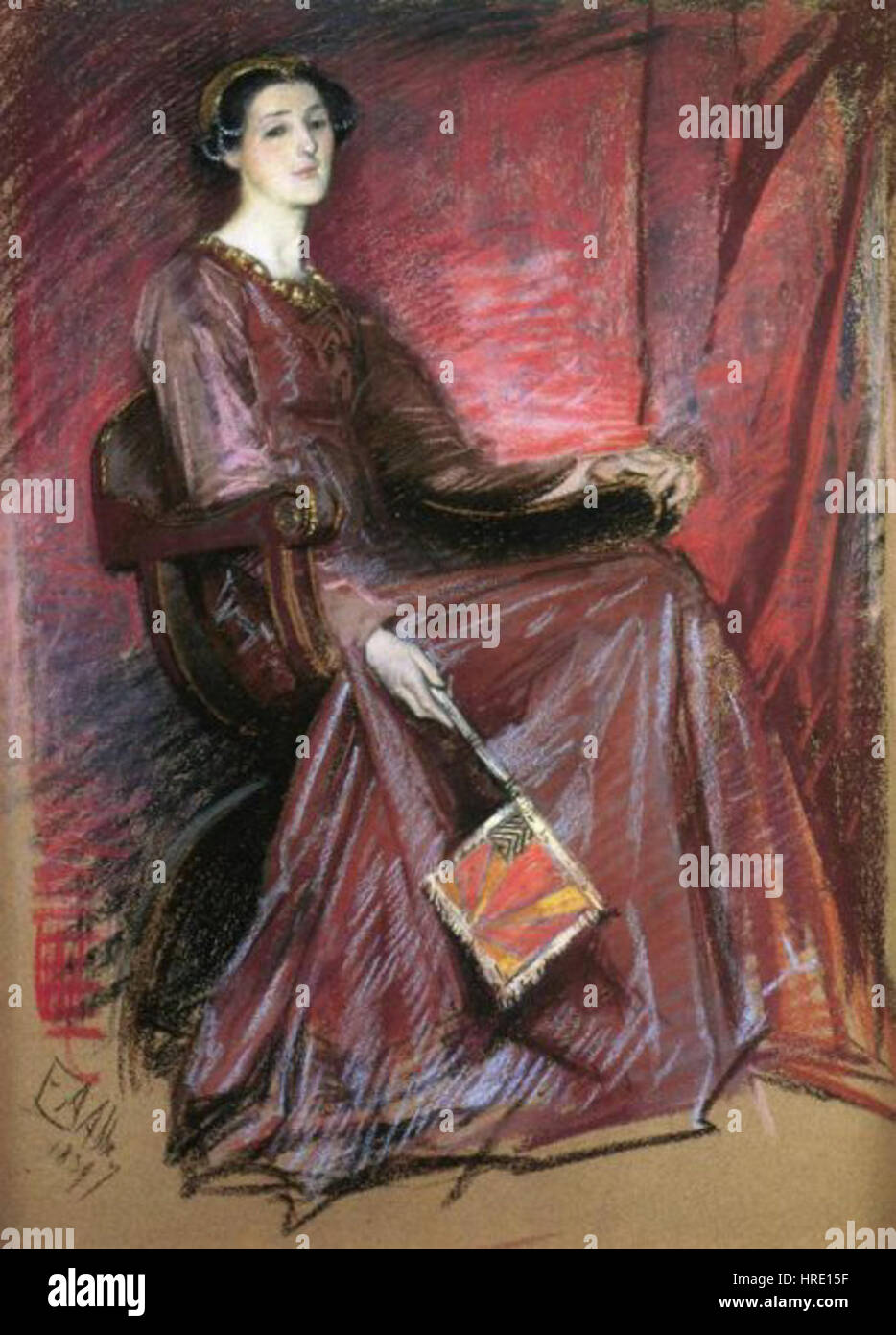 Edwin Austin Abbey - sitzende Frau elisabethanischen Kopfschmuck trägt Stockfoto