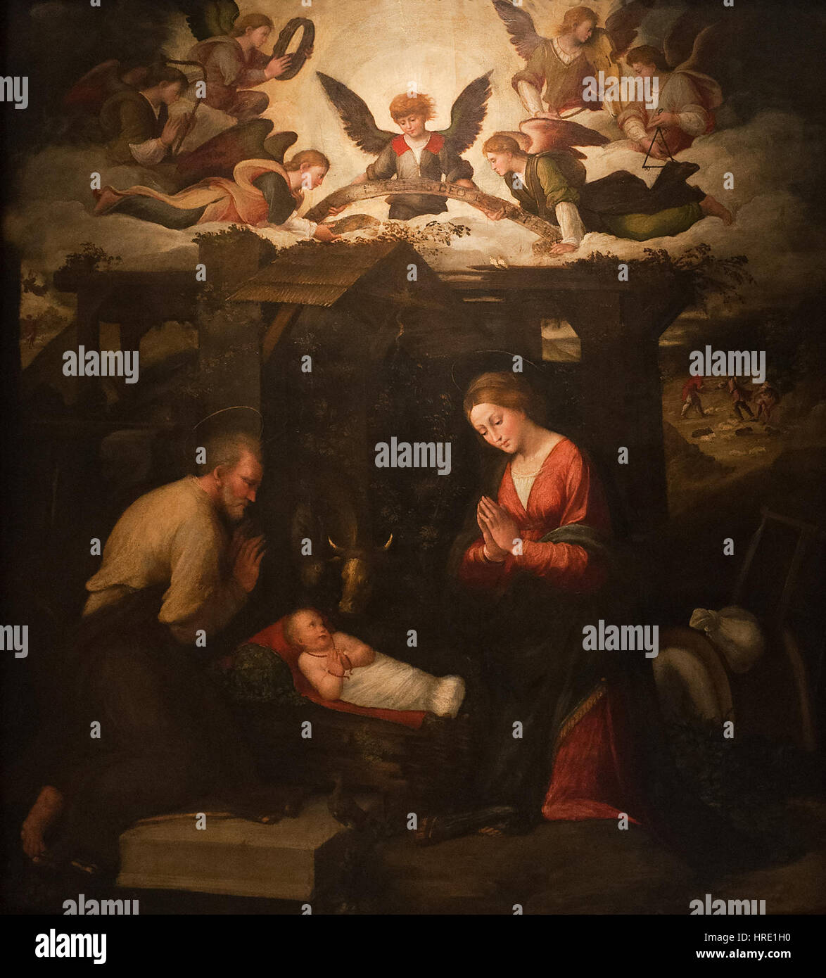 Biagio Pupini (1490-1575) Geboorte van Christus (1525) - Bologna Pinacoteca Nazionale - 26.04.2012 11.09.12 Stockfoto