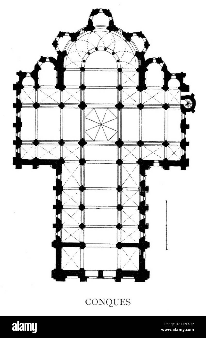 DieAbbatiale Sainte-Foy de Conques Plan 01 Stockfoto