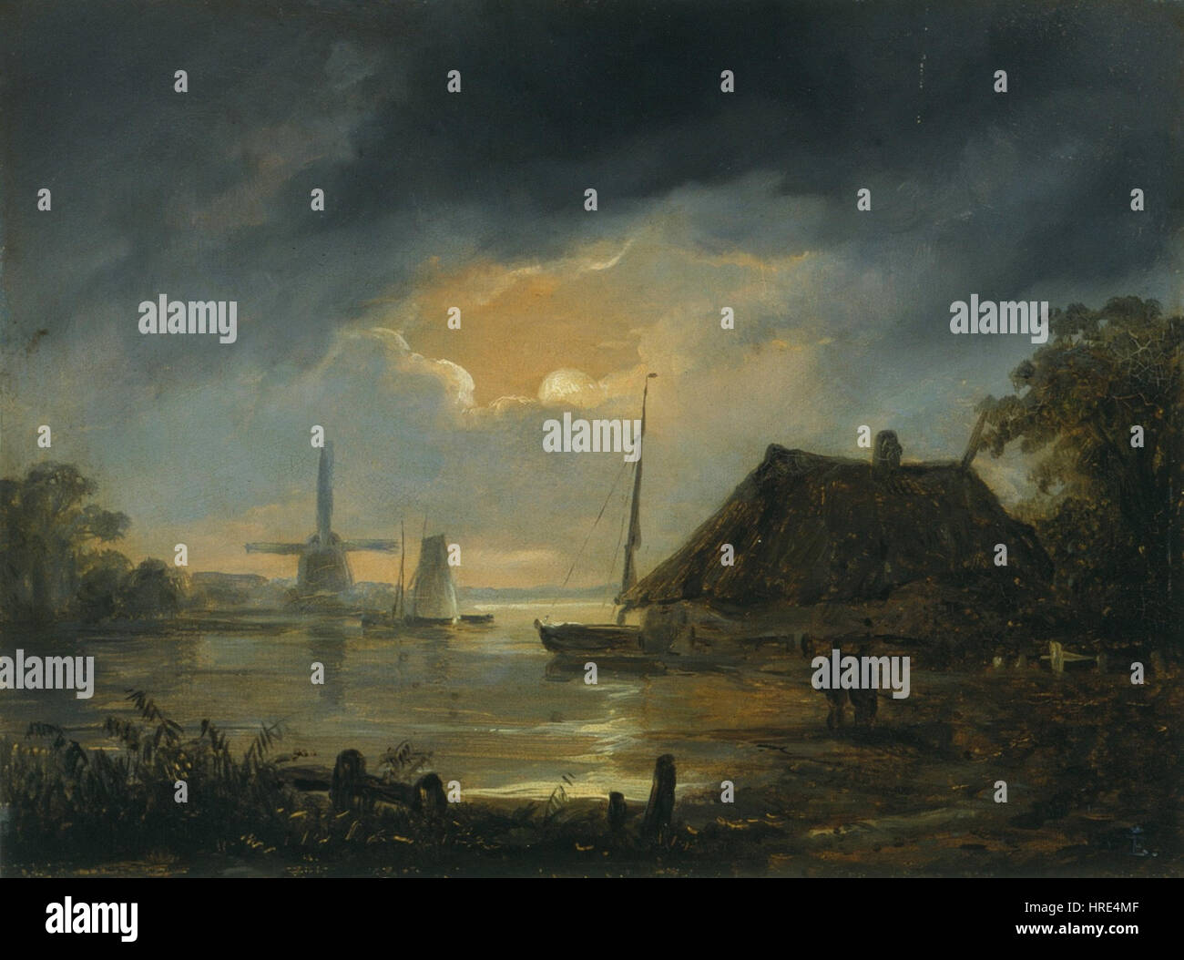 Ernst von Sachsen-Coburg Und Gotha - Landschaft Im Mondschein Stockfoto