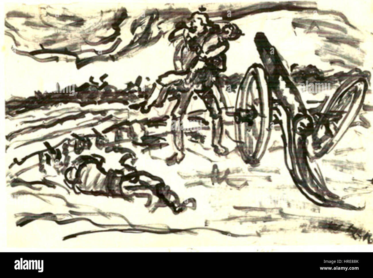 Flaig Kriegstagebuch Blatt 07 Verwundeter Kamerad 1916 Stockfoto