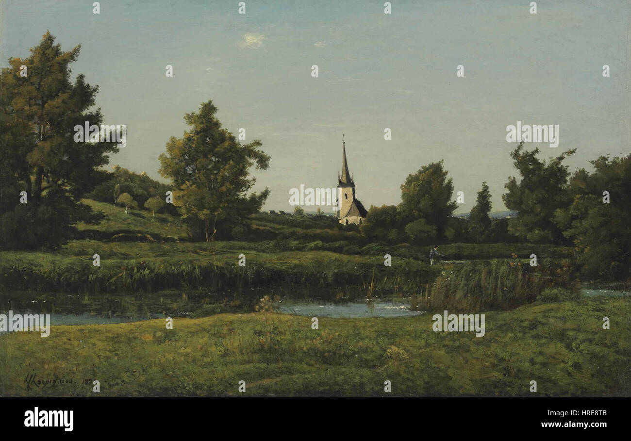 Henri Joseph Harpignies - Vue d ' un village Stockfoto Henri Joseph Harpignies - Vue d ' un village Stockfoto