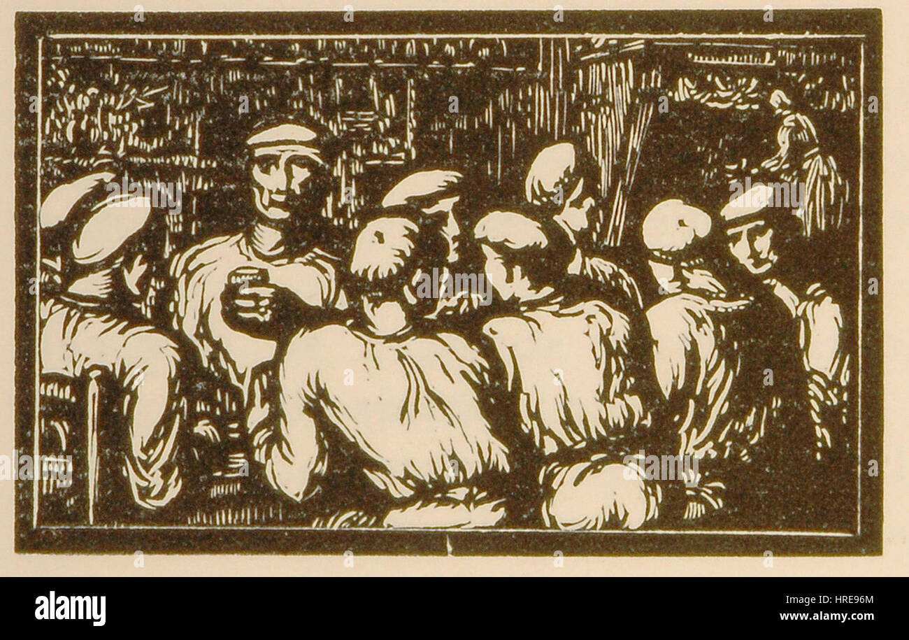 Ramuntcho et les contrebandiers ist ein Kupferstich aus dem 19. Jahrhundert von J.B. Vettiner, der 1871 erstellt wurde. Es zeigt die Geschichte von Ramuntcho, einer baskischen Figur, die an Schmuggelaktivitäten beteiligt war. Die Gravur fängt den dramatischen Moment in der Erzählung mit komplizierten Linienarbeiten ein, die typisch für Vettiners Stil sind. Stockfoto