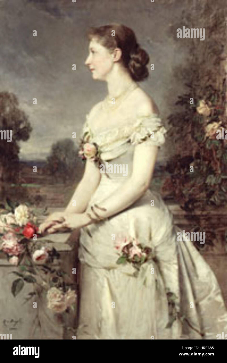 Auguste Victoria ist ein Porträt der Prinzessin Auguste Victoria von Schleswig-Holstein, der letzten deutschen Kaiserin und Gemahlin Kaiser Wilhelm II., das aus dem frühen 20. Jahrhundert stammende europäische königliche Porträt darstellt. Stockfoto