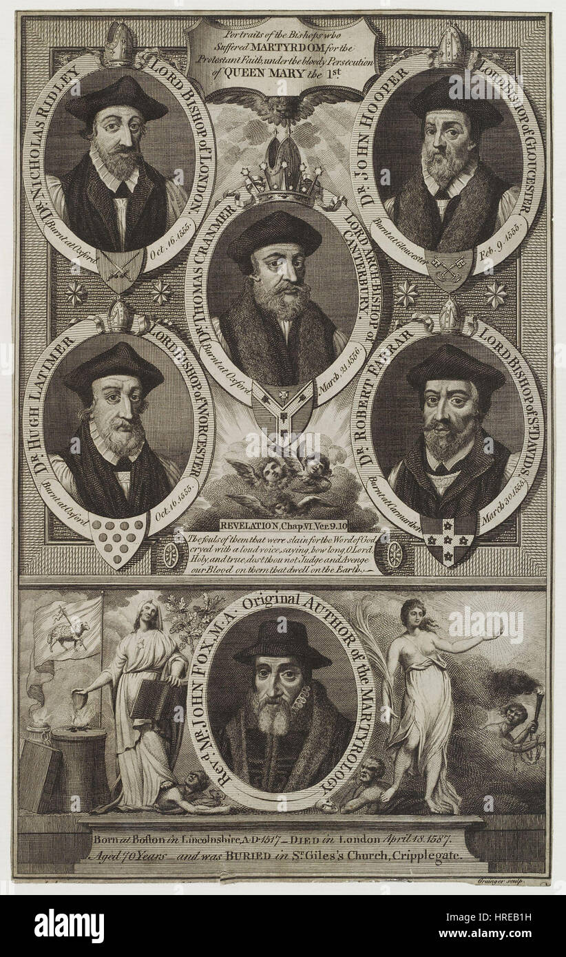 Porträts von den Bischöfen erlitten Martyrium für den protestantischen Glauben unter der blutigen Verfolgung der Queen Mary I von William Grainger Stockfoto
